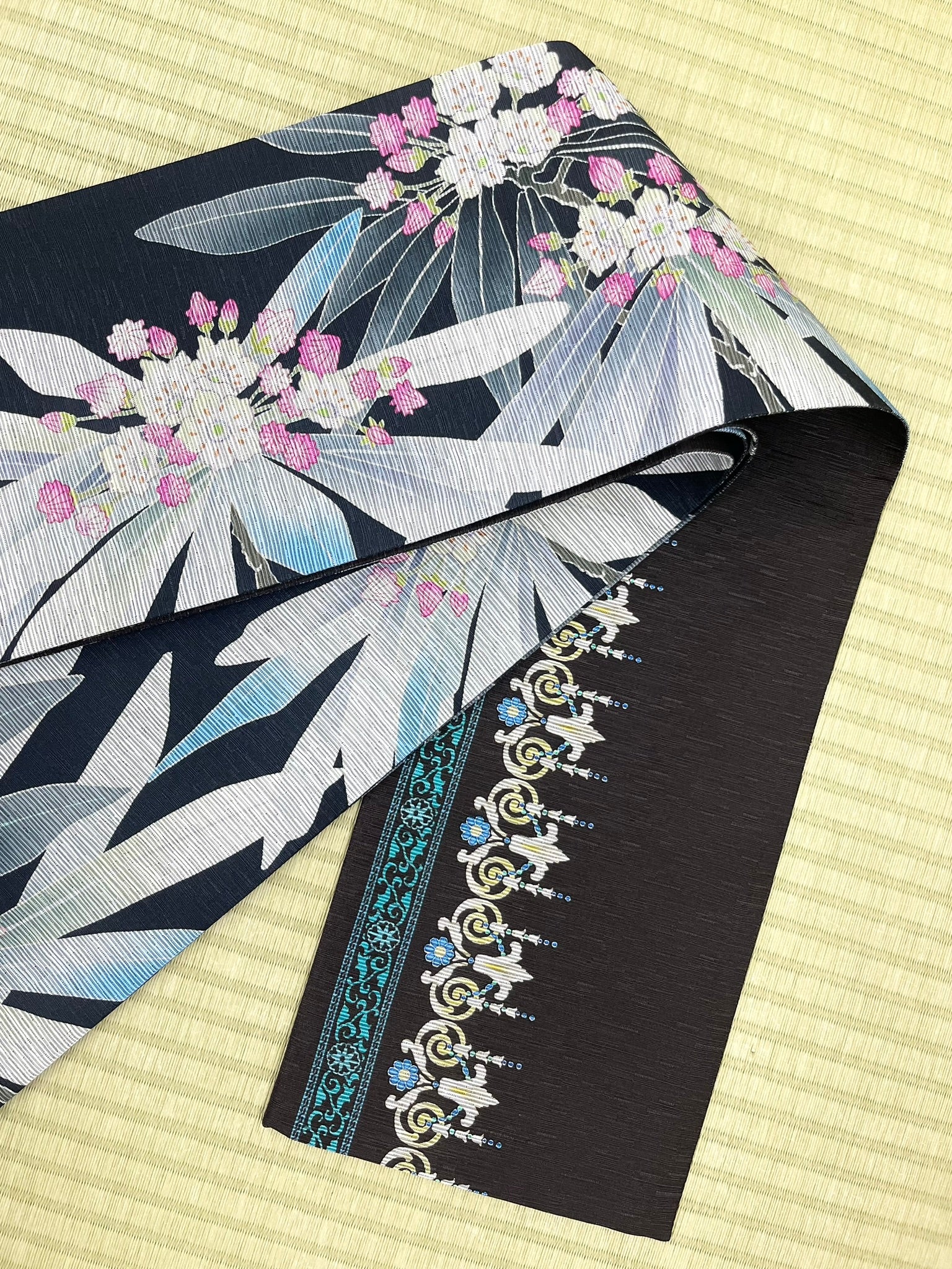 召しませ花＊京袋帯 召しませ花 帯 京袋帯 麻 夏物 薄物 花そよぎ 青 紫 ブルー